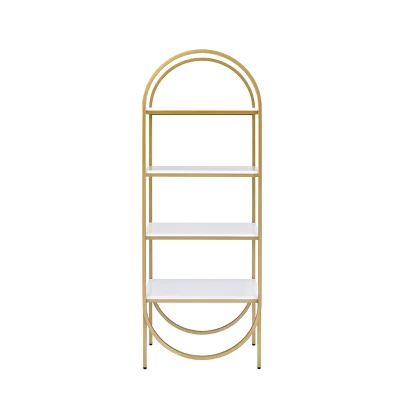 78" Light Mane Bookcase White High Gloss/Gold - Acme Furniture 1 78" Light Mane Bookcase White High Gloss/Gold - Acme Furniture