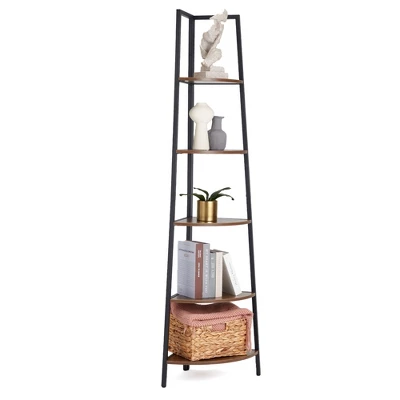 JOMEED 5 Shelf Industrial Corner Etagere Ladder Bookcase For Corner Spaces In Apartments, Studios, Offices, And Living Rooms, Black And Brown Wood 2 JOMEED 5 Shelf Industrial Corner Etagere Ladder Bookcase For Corner Spaces In Apartments, Studios, Offices, And Living Rooms, Black And Brown Wood - Image 2