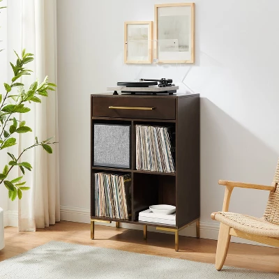 42.25" Juno Record Storage Cube Bookcase With Speaker Dark Brown/Black - Crosley 1 42.25" Juno Record Storage Cube Bookcase With Speaker Dark Brown/Black - Crosley