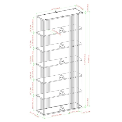 79" Modern 6 Shelf With Metal Bar Bookcase Coastal Oak/Black - Saracina Home 2 79" Modern 6 Shelf With Metal Bar Bookcase Coastal Oak/Black - Saracina Home - Image 2