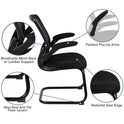 Flash Furniture Black Mesh Sled Base Side Reception Chair With Flip-Up Arms 4 Flash Furniture Black Mesh Sled Base Side Reception Chair With Flip-Up Arms - Image 4