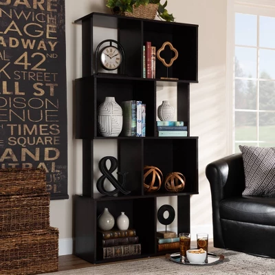 61.42" Riva Geometric Wood Bookshelf Dark Brown - Baxton Studio 3 61.42" Riva Geometric Wood Bookshelf Dark Brown - Baxton Studio - Image 3