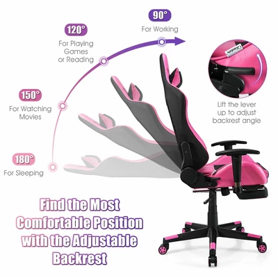 Costway Gaming Chair Massage Reclining Racing Office Computer Chair With Footrest Pink 6 Costway Gaming Chair Massage Reclining Racing Office Computer Chair With Footrest Pink - Image 6