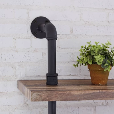 Modern Industrial 6-Tier Iron Pipe Wall Mount Ladder Shelf Distressed Wood - Danya B. 4 Modern Industrial 6-Tier Iron Pipe Wall Mount Ladder Shelf Distressed Wood - Danya B. - Image 4