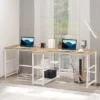 HOMCOM 83" Two Person Computer Desk With 2 Storage Shelves, Double Desk Workstation With Book Shelf, Long Desk Table For Home Office, Natural