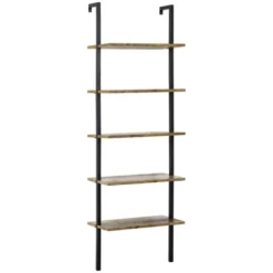 HOMCOM Industrial 5 Tier Ladder Shelf, Wall Mount Storage Shelves Bookcase With Metal Frame, Corner Unit, Plant Flower Rack For Living Room, Balcony, Brown -WorkHaven Sales Shop GUEST 8aca3e71 d50b 4ba2 a0b8 81be8fdf0976