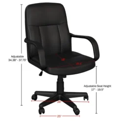 Office Chair – Adjustable Height Computer Chair With Wheels, Square Tilting Leather Back, Foam Seat, Swivels In 360-Degrees By Lavish Home (Black)