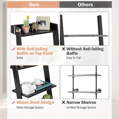 Costway 4-Tier Ladder Shelf Leaning Bookshelf WithAnti-falling Baffle Wood Bookcase Black/White 9 Costway 4-Tier Ladder Shelf Leaning Bookshelf WithAnti-falling Baffle Wood Bookcase Black/White - Image 9