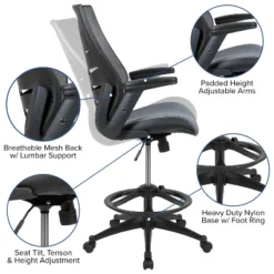 Flash Furniture High Back Mesh Spine-Back Ergonomic Drafting Chair With Adjustable Foot Ring And Adjustable Flip-Up Arms 16 Flash Furniture High Back Mesh Spine-Back Ergonomic Drafting Chair With Adjustable Foot Ring And Adjustable Flip-Up Arms -WorkHaven Sales Shop GUEST 8c7d5506 d352 4919 98fe 9706ecf999b8