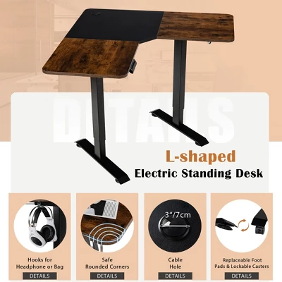 Costway L Shaped Electric Adjustable Standing Desk W/ Controller 2 Hooks BlackRustic 5 Costway L Shaped Electric Adjustable Standing Desk W/ Controller 2 Hooks BlackRustic - Image 5