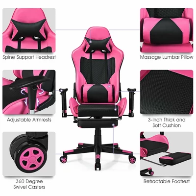 Costway Gaming Chair Massage Reclining Racing Office Computer Chair With Footrest Pink 9 Costway Gaming Chair Massage Reclining Racing Office Computer Chair With Footrest Pink - Image 9
