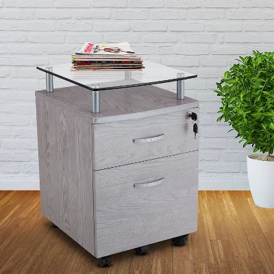 Rolling File Cabinet With Glass Top Gray - Techni Mobili 1 Rolling File Cabinet With Glass Top Gray - Techni Mobili