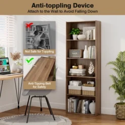 Costway 5-Shelf Storage Bookcase Stand Modern Multi-Functional Display Cabinet Walnut -WorkHaven Sales Shop GUEST 8e4f84b4 4e50 43f9 ac05 cb662d269046