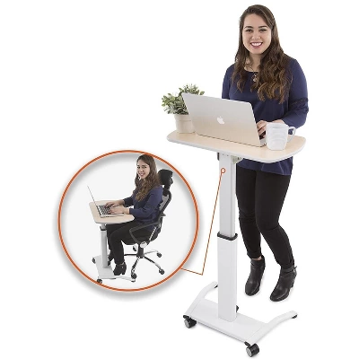 Cruizer Pivot Mobile Podium – Tilting Desktop And Pneumatic Height Adjustment – White – Stand Steady 3 Cruizer Pivot Mobile Podium – Tilting Desktop And Pneumatic Height Adjustment – White – Stand Steady - Image 3
