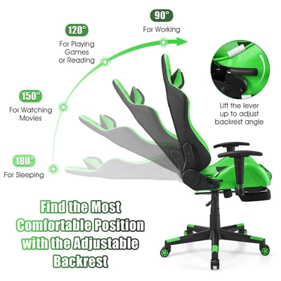 Costway Massage Gaming Chair Reclining Racing Office Computer Chair With Footrest WhiteBluePinkRed 4 Costway Massage Gaming Chair Reclining Racing Office Computer Chair With Footrest WhiteBluePinkRed - Image 4