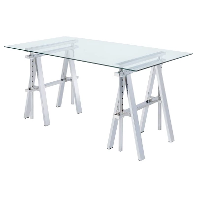 Statham Glass Top Adjustable Sawhorse Standing Desk Chrome - Coaster 4 Statham Glass Top Adjustable Sawhorse Standing Desk Chrome - Coaster - Image 4