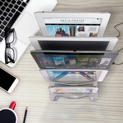 Prosumer's Choice Universal 5 Tablet And Smartphone Charging Organizer Rack Desktop Stand Holder, Clear 3 Prosumer's Choice Universal 5 Tablet And Smartphone Charging Organizer Rack Desktop Stand Holder, Clear - Image 3