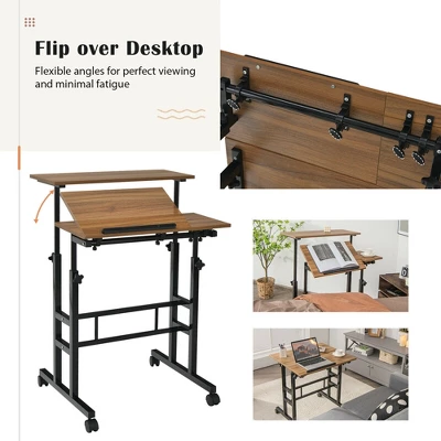 Costway Mobile Stand Up Desk Adjustable Computer Desk Tilting Workstation 5 Costway Mobile Stand Up Desk Adjustable Computer Desk Tilting Workstation - Image 5