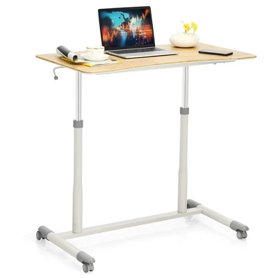 Costway Height Adjustable Computer Desk Sit Stand Rolling Notebook Table NaturalBrownBlack 11 Costway Height Adjustable Computer Desk Sit Stand Rolling Notebook Table NaturalBrownBlack - Image 11