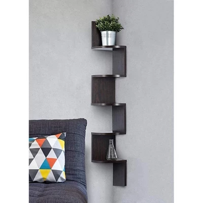 5 Tier Wood Corner Floating Shelf Wall Mount Unit In Color Espresso - HomeItUsa 2 5 Tier Wood Corner Floating Shelf Wall Mount Unit In Color Espresso - HomeItUsa - Image 2