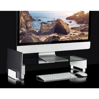 Mount-It! Tempered Glass And Aluminum Monitor Stand With USB Adapter | Fits Up To 32" Monitors | 66 Lbs. Weight Capacity 7 Mount-It! Tempered Glass And Aluminum Monitor Stand With USB Adapter | Fits Up To 32" Monitors | 66 Lbs. Weight Capacity - Image 7