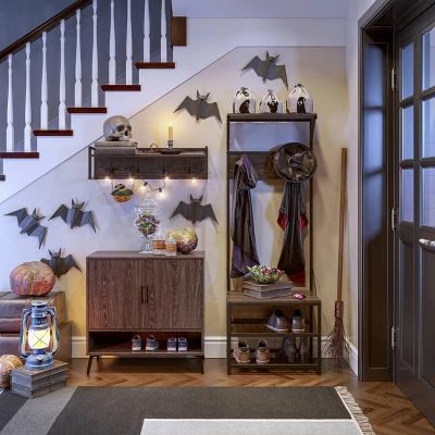 Afton 4 Hook Metal Frame Wall Shelf Woodgrain - RiverRidge Home 6 Afton 4 Hook Metal Frame Wall Shelf Woodgrain - RiverRidge Home - Image 6