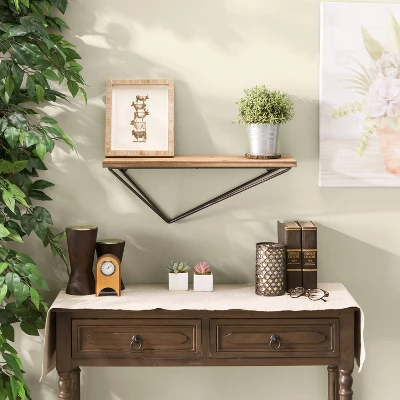 Wall Mount Floating Shelf With Diamond Shaped Iron Bracket Brown - Danya B. 2 Wall Mount Floating Shelf With Diamond Shaped Iron Bracket Brown - Danya B. - Image 2