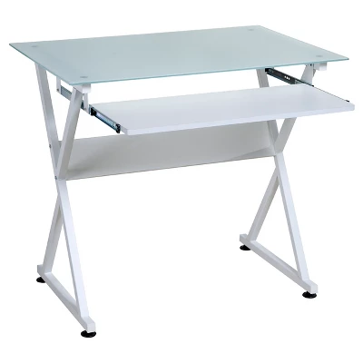 Ultramodern Glass Computer Desk, Pull-Out Keyboard, Steel Frame - OneSpace 1 Ultramodern Glass Computer Desk, Pull-Out Keyboard, Steel Frame - OneSpace