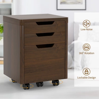 Costway 3 Drawer Rolling File Cabinet W/ Wheels Vertical Printer Stand Walnut 4 Costway 3 Drawer Rolling File Cabinet W/ Wheels Vertical Printer Stand Walnut - Image 4