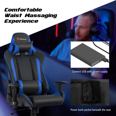 Costway Massage Gaming Chair Reclining Racing Chair W/Lumbar Support And Headrest White/Blue/Pink/Red 4 Costway Massage Gaming Chair Reclining Racing Chair W/Lumbar Support And Headrest White/Blue/Pink/Red - Image 4