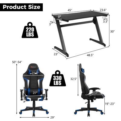 Costway Z-Shaped Racing Style Desk & Massage Gaming Chair Set For Home Office 2 Costway Z-Shaped Racing Style Desk & Massage Gaming Chair Set For Home Office - Image 2