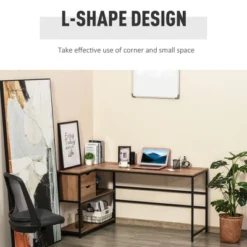 HOMCOM L-Shaped Home Office Writing Desk With Storage Shelf Drawer Industrial Corner PC Study Table Computer Workstation Brown 9 HOMCOM L-Shaped Home Office Writing Desk With Storage Shelf Drawer Industrial Corner PC Study Table Computer Workstation Brown -WorkHaven Sales Shop GUEST 9c7077d2 1c12 483f 970b 0515d32b7d15
