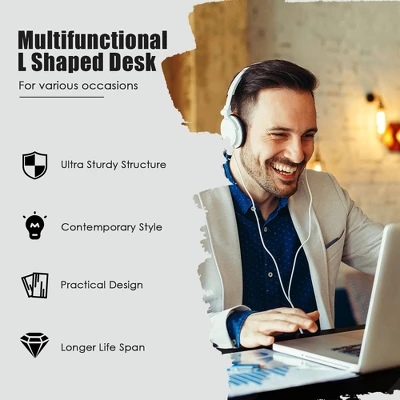 Costway L-Shaped Corner Computer Desk Writing Table Study Workstation W/ Drawers Storage Black 5 Costway L-Shaped Corner Computer Desk Writing Table Study Workstation W/ Drawers Storage Black - Image 5