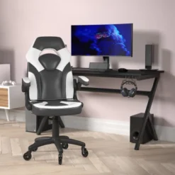 Flash Furniture X10 Gaming Chair Racing Office Computer PC Adjustable Chair With Flip-up Arms And Transparent Roller Wheels