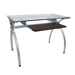 Contemporary Clear Glass Top Computer Desk With Pull Out Keyboard Panel Clear - Techni Mobili -WorkHaven Sales Shop GUEST 9e10c51a afcd 4cb0 8bc9 62e3ecc71b40