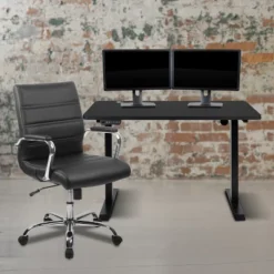 Emma And Oliver 48" Wide Black Electric Adjustable Standing Desk & Black Swivel Office Chair