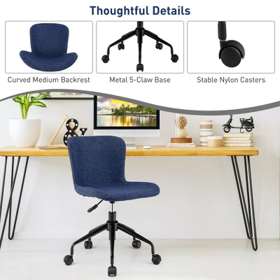 Costway Mid Back Armless Office Chair Adjustable Swivel Linen Task Chair 7 Costway Mid Back Armless Office Chair Adjustable Swivel Linen Task Chair - Image 7