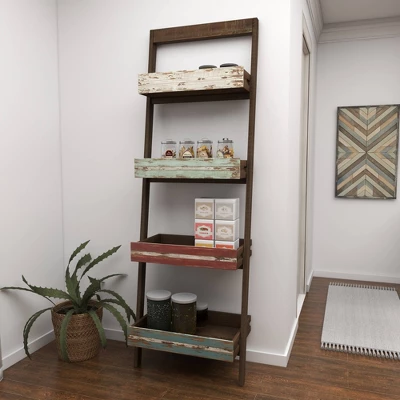 70" Wood 4 Shelf Leaning Shelf Book Shelf Brown - Olivia & May 13 70" Wood 4 Shelf Leaning Shelf Book Shelf Brown - Olivia & May - Image 13