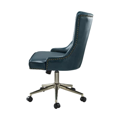 Busiris Height Adjustable Task Chair With Nailhead Trim | Karat Home-TURQUOISE 2 Busiris Height Adjustable Task Chair With Nailhead Trim | Karat Home-TURQUOISE - Image 2