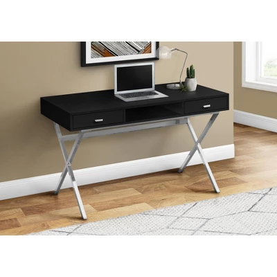 Monarch Specialties Laptop Table With Drawers And Open Shelf Computer, Writing Desk, Metal Sturdy Legs, 48" L 4 Monarch Specialties Laptop Table With Drawers And Open Shelf Computer, Writing Desk, Metal Sturdy Legs, 48" L - Image 4