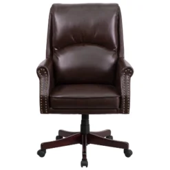 Merrick Lane Ergonomic Executive Office Chair With High Pillowed Back & Rolled Arms In Brown Faux Leather With Mahogany Finish Base 14 Merrick Lane Ergonomic Executive Office Chair With High Pillowed Back & Rolled Arms In Brown Faux Leather With Mahogany Finish Base -WorkHaven Sales Shop GUEST a0c441b2 6f6a 4ebd a0ae 32d33ae9c788