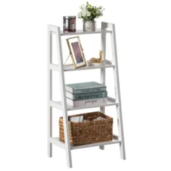 Basicwise Decorative White Wooden Modern 4-Tier Ladder Bookshelf, Flower And Plant Display -WorkHaven Sales Shop GUEST a0cee858 8480 4251 8a44 ddb8ad3467ff