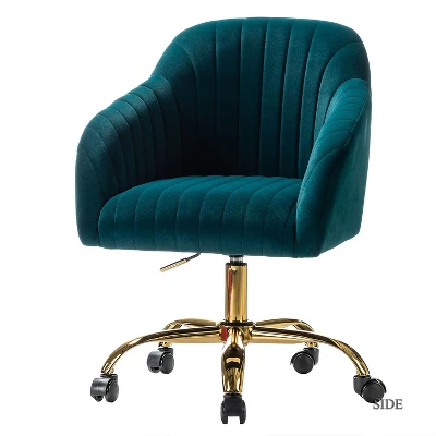 Alex Task Chair Velvet Upholstere Swivel Office Chair Desk Chair With Channel-tufted Back And Gold Metal Base| Karat Home 10 Alex Task Chair Velvet Upholstere Swivel Office Chair Desk Chair With Channel-tufted Back And Gold Metal Base| Karat Home - Image 10