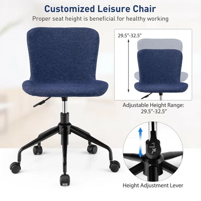 Costway Mid Back Armless Office Chair Adjustable Swivel Linen Task Chair 5 Costway Mid Back Armless Office Chair Adjustable Swivel Linen Task Chair - Image 5
