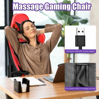 Costway Massage Gaming Chair Recliner Racing Chair W/ Massage Lumbar Support & Footrest 5 Costway Massage Gaming Chair Recliner Racing Chair W/ Massage Lumbar Support & Footrest - Image 5