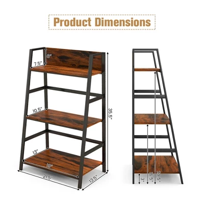 Costway 3-Tier Ladder Bookshelf Industrial Storage Rack Bookcase Plant Display Shelf 2 Costway 3-Tier Ladder Bookshelf Industrial Storage Rack Bookcase Plant Display Shelf - Image 2