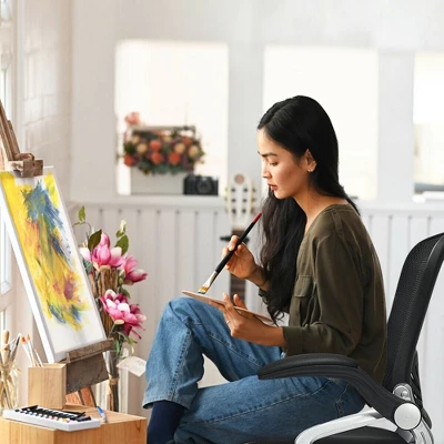 Costway Mesh Drafting Chair Mid Back Office Chair Adjustable Height Flip-Up Arm Black 2 Costway Mesh Drafting Chair Mid Back Office Chair Adjustable Height Flip-Up Arm Black - Image 2