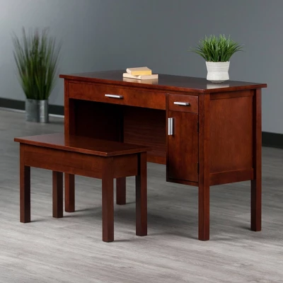 2pc Emmett Desk Set With Bench Walnut - Winsome 5 2pc Emmett Desk Set With Bench Walnut - Winsome - Image 5