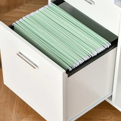 Vinsetto Filing Cabinet Printer Stand Mobile Lateral File Cabinet With 2 Drawers, 3 Open Storage Shelves For Home Office Organization, White 4 Vinsetto Filing Cabinet Printer Stand Mobile Lateral File Cabinet With 2 Drawers, 3 Open Storage Shelves For Home Office Organization, White - Image 4