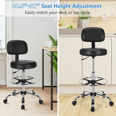 Costway Swivel Drafting Chair Tall Office Chair W/ Adjustable Backrest Foot Ring 5 Costway Swivel Drafting Chair Tall Office Chair W/ Adjustable Backrest Foot Ring - Image 5